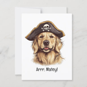 Cartão Postal Arrr Matey Pirate Ouro Retriever Dog Skull