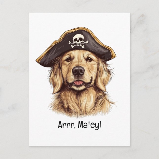 Cartão Postal Arrr Matey Pirate Ouro Retriever Dog Skull (Frente)