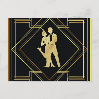Cartão Postal Art Deco 1920 preto e ouro