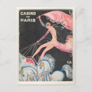 Cartão Postal Art Déco, Cassino, Paris, Louis Gaudin, Vintage