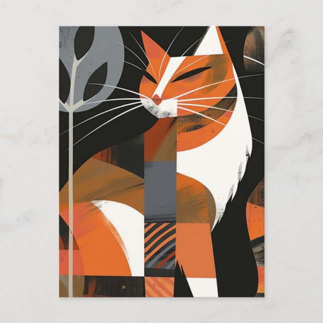 Cartão Postal Art deco cat bold lines (Frente)