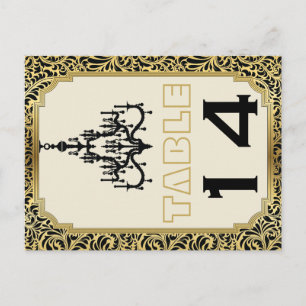 Cartão Postal Art Deco chandelier black, número da mesa dourada