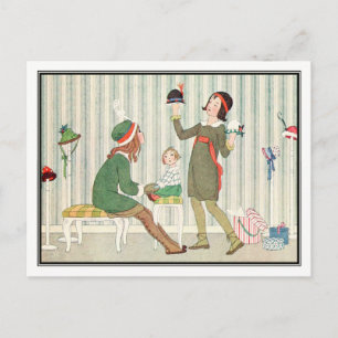 Cartão Postal Art Deco Comprando Chapéus por H. Willebeek Le Mai