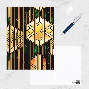 Cartão Postal Art Deco Dourado Vidro Trabalho de arte