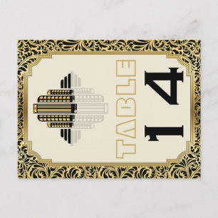 Cartão Postal Art Deco edifício dourado preto número da mesa d