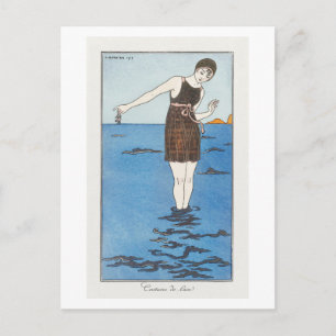 Cartão Postal Art Deco Fashion Plate de maiô por Barbier