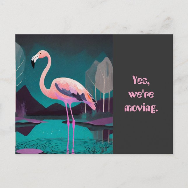 CARTÃO POSTAL ART DECO FLAMINGO MUDANÇA DE ENDEREÇ (Frente)