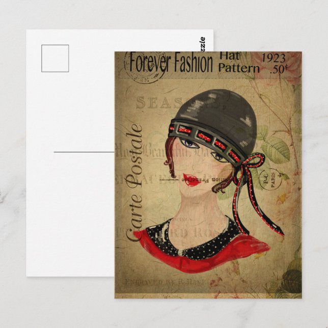Cartão Postal Art Deco Flapper Girl (Frente/Verso)