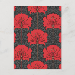 Cartão Postal Art deco,flores vermelhas,preto,vintage,chic,elega