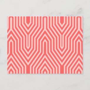 Cartão Postal Art Deco Geométrico - cor-de-rosa-coral e rosa-ca