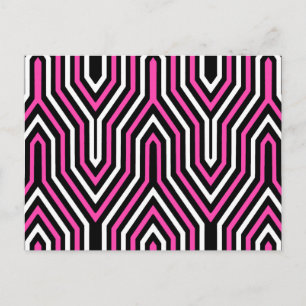 Cartão Postal Art Deco Geométrico - cor-de-rosa fuchsia, preto e