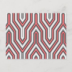 Cartão Postal Art Deco Geométrico - coral, cinza e branco