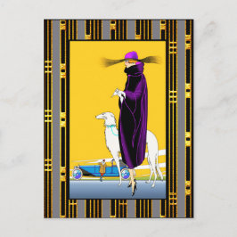 Cartão Postal Art Deco Lady with Dog