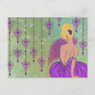 Cartão Postal Art Deco Lady with Jewels - BIANCA: Primavera Lila