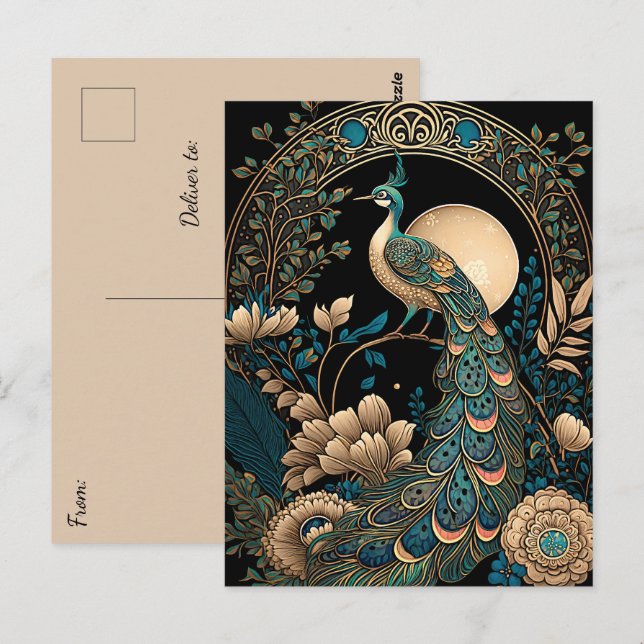 Cartão Postal Art Deco Peacock (Frente/Verso)