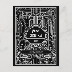 Cartão Postal Art deco retro preto e branco Feliz Natal