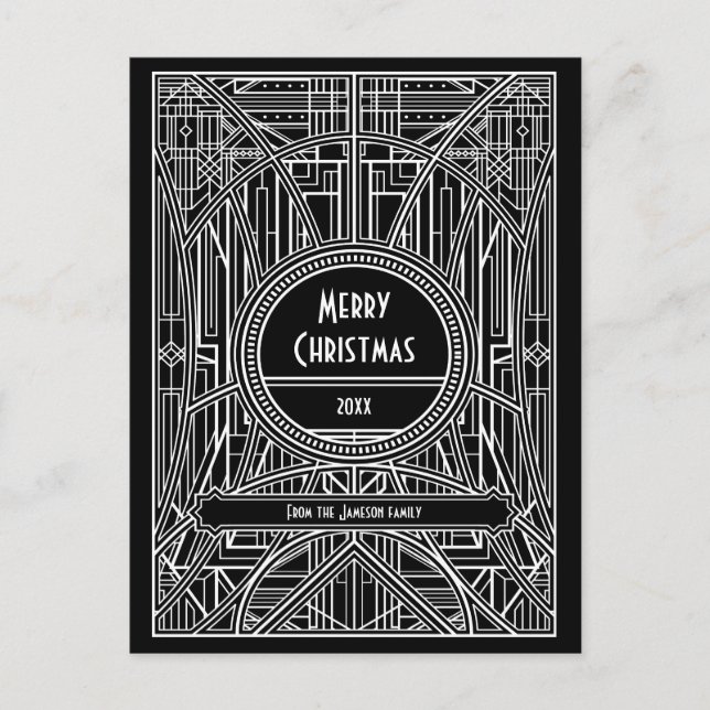 Cartão Postal Art deco retro preto e branco Feliz Natal (Frente)