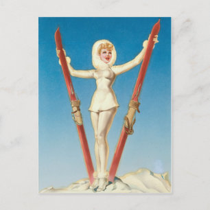 Cartão Postal Art Deco Ski Blona Pin Up