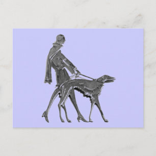 Cartão Postal Art Deco Woman and Dog