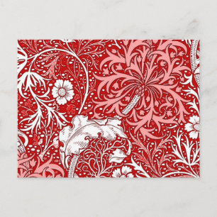 Cartão Postal Art Nouveau Algas Floral, Vermelho Profundo e Bran