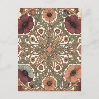 Cartão Postal Art Nouveau Anêmona Floral Circular