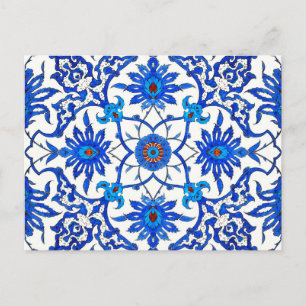 Cartão Postal Art Nouveau Azulejo Chinês - Cobalto Azul e Branc