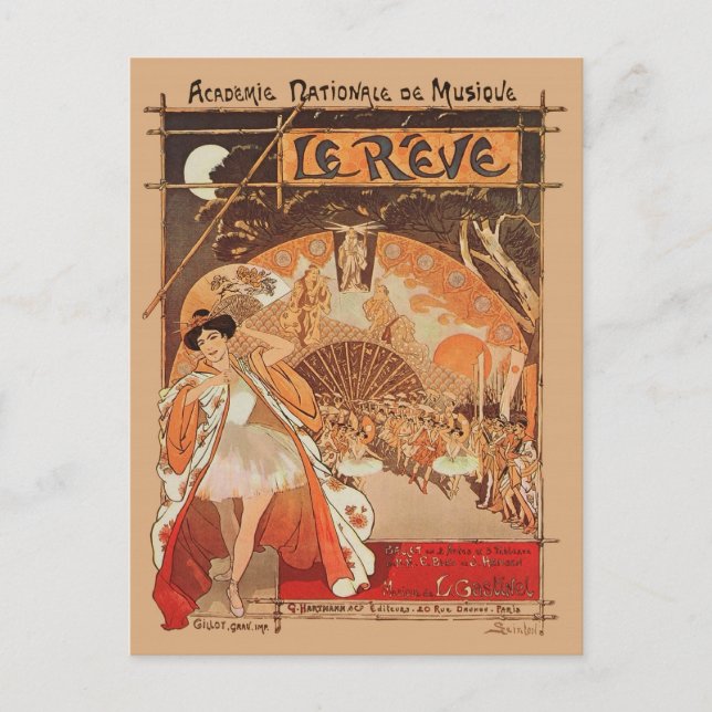 Cartão Postal Art Nouveau Balé Steinlen Reve Japonês Dança (Frente)