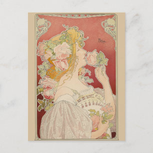 Cartão Postal Art Nouveau Belle Époque Senhorita Rosas Livemont