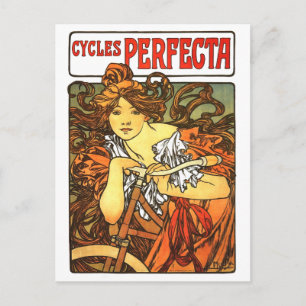 Cartão Postal Art Nouveau Bicicleta Mucha Art