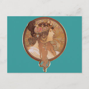 Cartão Postal Art Nouveau - Cabeça Bizantina, Brunette