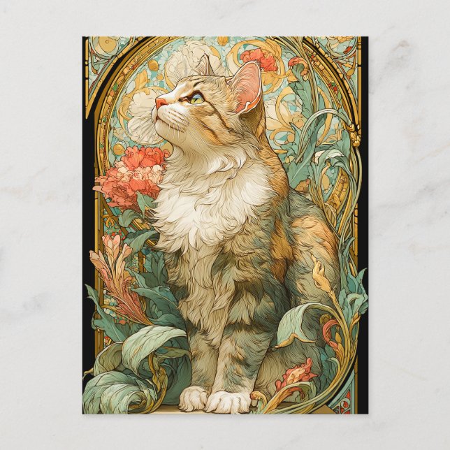 Cartão Postal Art Nouveau Cat (Frente)