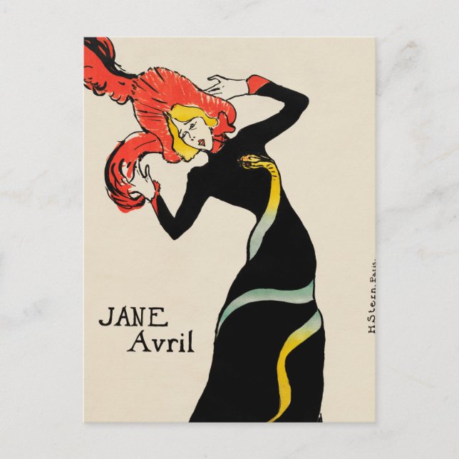Cartão Postal Art Nouveau Dancer Jane Avril por Toulouse Lautrec (Frente)