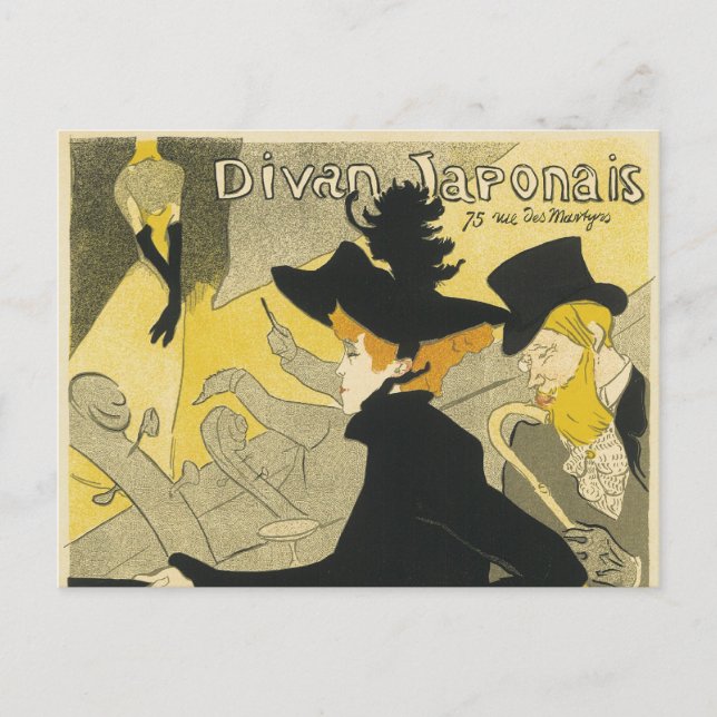 Cartão Postal Art Nouveau, Divan Japonês, por Toulouse Lautrec (Frente)