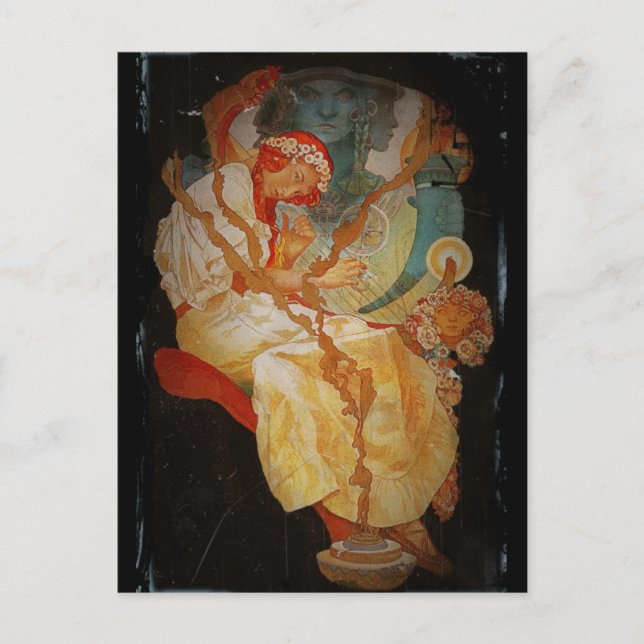 Cartão Postal Art Nouveau Girl com Harp 1903 (Frente)