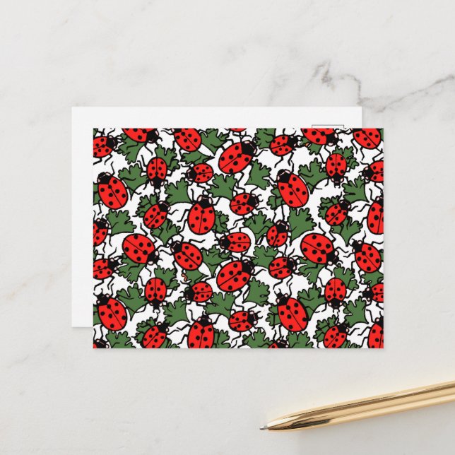 Cartão Postal Art Nouveau Ladybug Insetos Padrão (Frente/Verso In Situ)