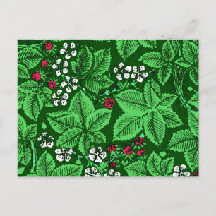 Cartão Postal Art Nouveau Morangos e Folhas, Emerald Green