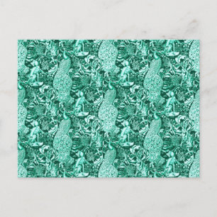 Cartão Postal Art Nouveau Peacock Impressão, Turquoise e Aqua