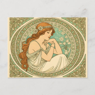 Cartão Postal Art nouveau romantic illustration white flowers