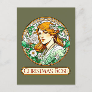 Cartão Postal Art Nouveau Rosa Mulher de Natal