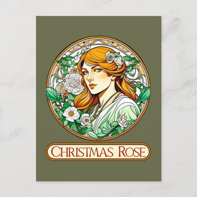 Cartão Postal Art Nouveau Rosa Mulher de Natal (Frente)