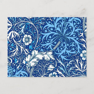 Cartão Postal Art Nouveau Seaweed Floral, Cobalt Azul e Branco