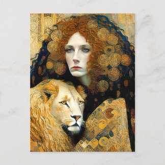 Cartão Postal Art Nouveau Woman With Leon Inspired By Klimt