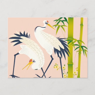 Cartão Postal art of beautiful cranes in the bamboo thicket