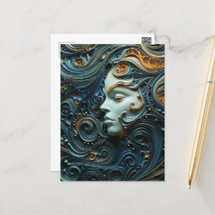 Cartão Postal Arte 3D da Mulher Moonlit