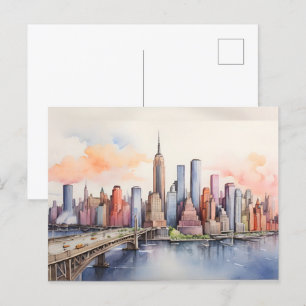 Cartão Postal Arte a aquarela de Nova Iorque