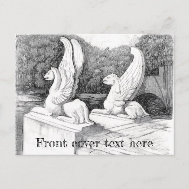 Cartão Postal Arte a lápis monocromática da escultura de Griffin (Frente)