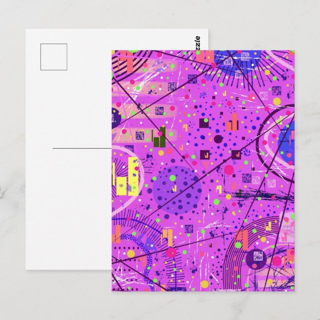 Cartão Postal Arte Abstrata: Glitch Roxo (Frente/Verso)