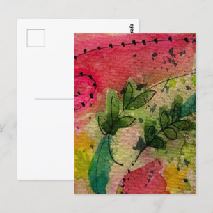 Cartão Postal Arte Abstrata Impressionista em Aquarela e Tinta