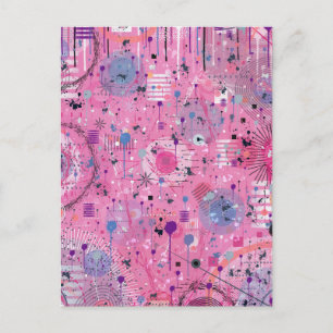 Cartão Postal Arte abstrata maximalista rosa