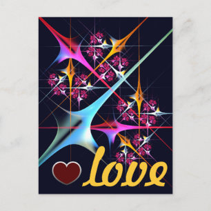 Cartão Postal Arte abstrata moderna com padrão floral rosa #01